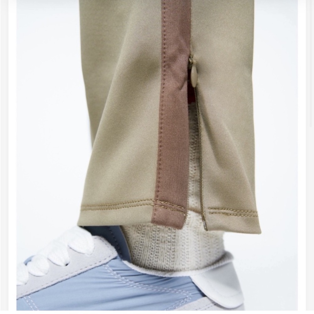 Zara Women’s Jogger Pants in Light Olive with Dark olive Side Racing Stripe - Picture 4 of 11